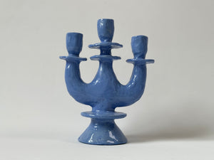 Handmade ceramic candle holder candelabra baby blue