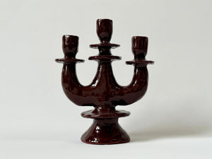 Handmade ceramic candle holder candelabra cinnamon