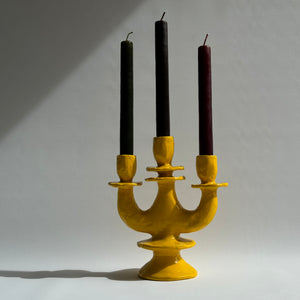 handmade-ceramic-candle holder-yellow-candelabra